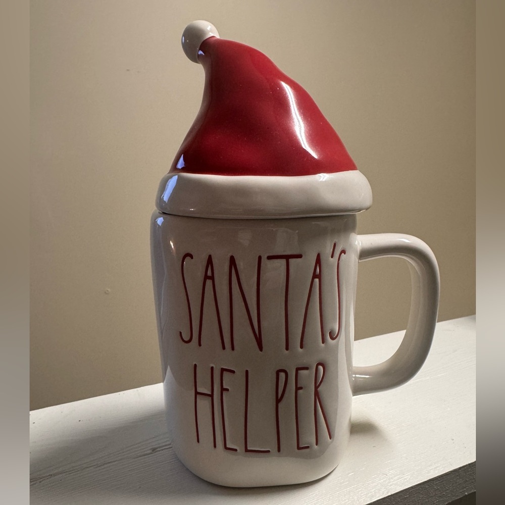 Rae Dunn “ SANTA’S HELPER” Ceramic Coffee Mug with Christmas Hat
